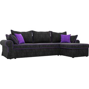 Диван угловой Лига Диванов Элис велюр черный с фиолетовыми подушками правый угол