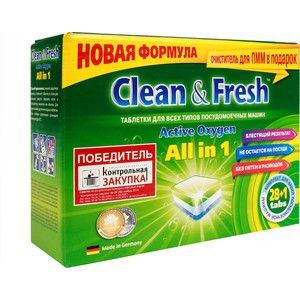 Таблетки для посудомоечной машины (ПММ) Clean and Fresh All in 1, 28 шт