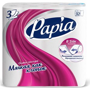 Туалетная бумага PAPIA белая 3 слоя 32 рулона