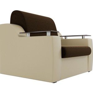 Кресло-кровать АртМебель Сенатор микровельвет коричневый экокожа бежевый (80)