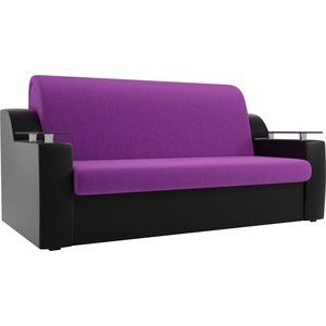 Прямой диван АртМебель Сенатор микровельвет фиолетовый экокожа черный (100) аккордеон
