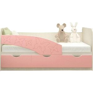 Кровать Миф Бабочки дуб беленый/розовый ПВХ 1.6 м