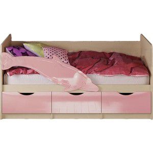 Кровать Миф Дельфин 1 дуб беленый/розовый 1,6 м