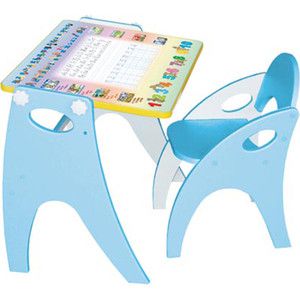 Набор мебели Интехпроект Буквы Цифры парта-мольберт стульчик голубой 14-351