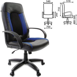 Кресло офисное Brabix Strike EX-525 экокожа черная, ткань черная/синяя TW 531380