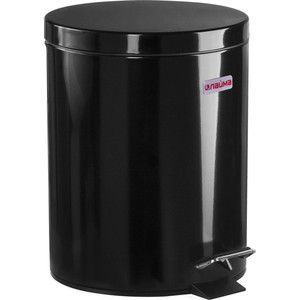 Ведро-контейнер для мусора (урна) с педалью Лайма Classic черное, глянцевое, металл, со съемным внутренним ведром, 5 л 604943