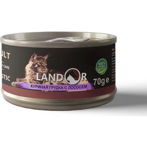 Консервы LANDOR куриная грудка с лососем для взрослых кошек 70г