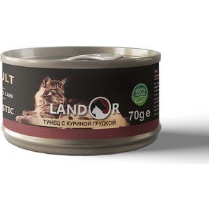 Консервы LANDOR тунец с куриной грудкой для взрослых кошек 70г