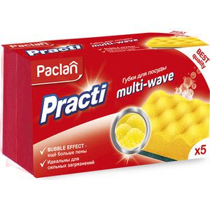Губка Paclan PractI Multi-Wave для посуды , 5 шт