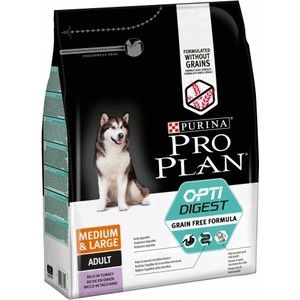 Сухой корм PRO PLAN OPTIDIGEST Grain Free Medium &Large беззерновой с индейкой для собак средних и крупных пород с чувствительным пищеварением 2,5кг