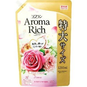 Кондиционер для белья Lion Aroma Rich "Diana" с натуральными маслами розы, персика, малины, ванили, мягкая упаковка 1210 мл