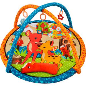 Развивающий коврик Жирафики "Оленёнок Бэмби" с подушкой, 5-ю развивающими игрушками и пищалкой (939354)