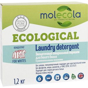 Стиральный порошок Molecola для белого белья с растительными энзимами, экологичный, 1.2 кг