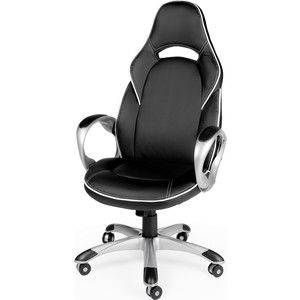 Кресло офисное NORDEN Мустанг Х/серый пластик/черная экокожа/белая строчка