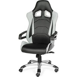 Кресло офисное NORDEN Джокер Х/черно-белый пластик/черная экокожа/серая ткань