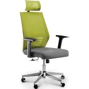 Кресло офисное NORDEN Престиж black/ черный пластик/зеленая сетка/серая ткань