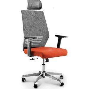 Кресло офисное NORDEN Престиж black/ черный пластик/серая сетка/оранжевая ткань