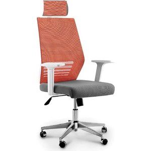 Кресло офисное NORDEN Престиж белый пластик/оранжевая сетка/серая ткань