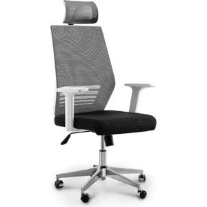 Кресло офисное NORDEN Престиж белый пластик/серая сетка/черная ткань (база нейлон)