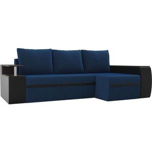 Угловой диван АртМебель Майами велюр синий/экокожа черный правый угол