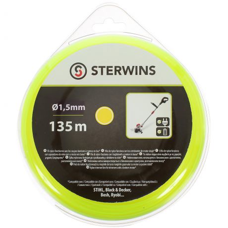 Леска для триммера Sterwins 1.5 мм х 135 м, круглая, цвет жёлтый
