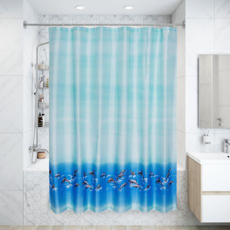 Штора для ванной комнаты «Bath Plus Dolphin Dance» 180x180 см цвет голубой
