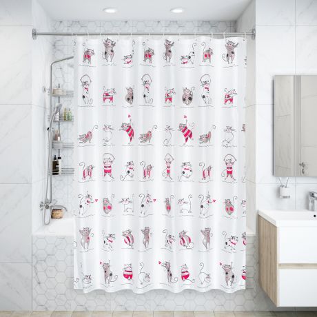 Штора для ванной комнаты «Funny Cats» 180x180 см цвет серый