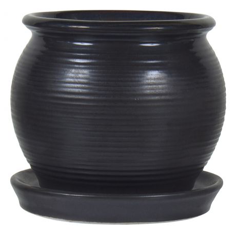 Горшок цветочный «Венге» чёрный 0.65 л 117 мм, керамика, с поддоном