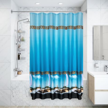 Штора для ванной комнаты «Парус» 180х180 см цвет синий