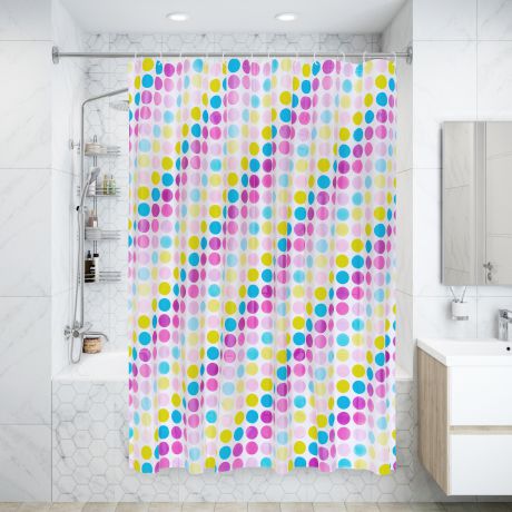 Штора для ванной комнаты «Цветной тетрис» 180x180 см цвет белый
