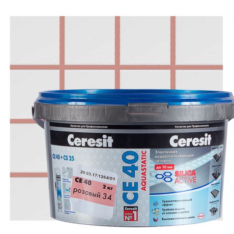 Затирка цементная Ceresit СЕ 40 водоотталкивающая 2 кг цвет розовый