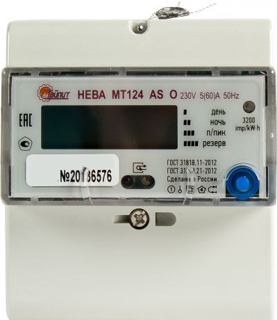 Счётчик электроэнергии Нева МТ 124 ASO 5(60)А, однофазный