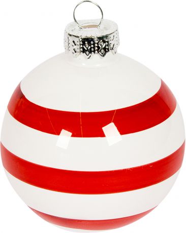 Набор ёлочных украшений 4 шара, стекло, цвет красный, белый в полоску
