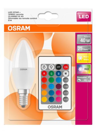 Лампа светодиодная Osram E14 220-240 В 5.5 Вт свеча 470 лм, свет RGB