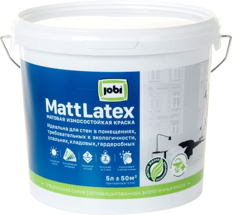 Краска для стен и потолков Jobi «Mattlatex», база А, 5 л