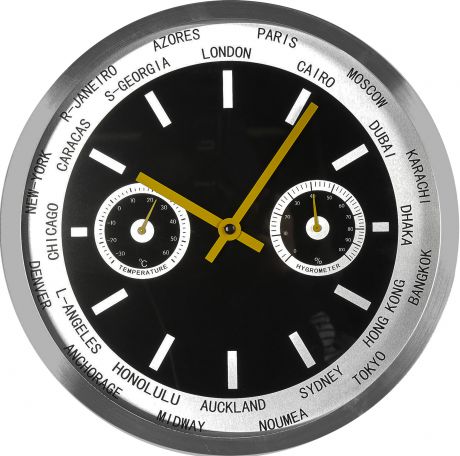 Часы настенные ML 9225 с термометром и гигрометром, диаметр 30 см