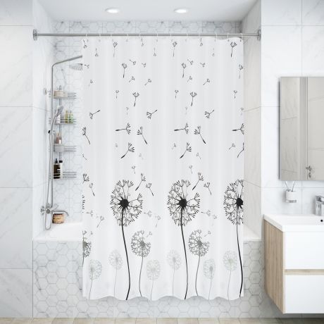 Штора для ванной комнаты «Одуванчик», 180х200 см, полиэстер, цвет белый