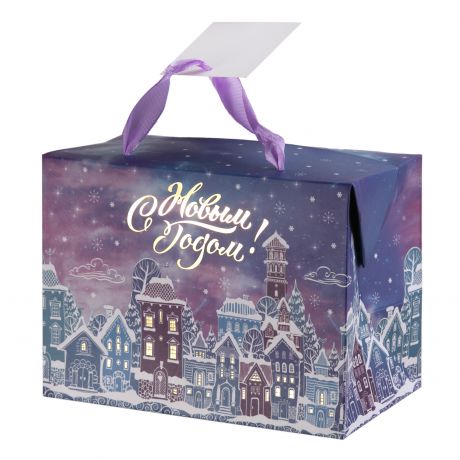 Пакет-коробка подарочный «Зимний город» 15x11 см