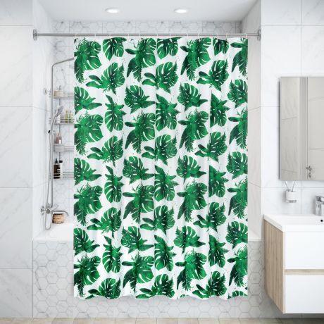 Штора для ванны Manu 180x200 см, полиэстер, цвет белый/зелёный