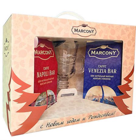 Новогодний подарочный набор кофе молотый Marcony с кружкой, 1150 г