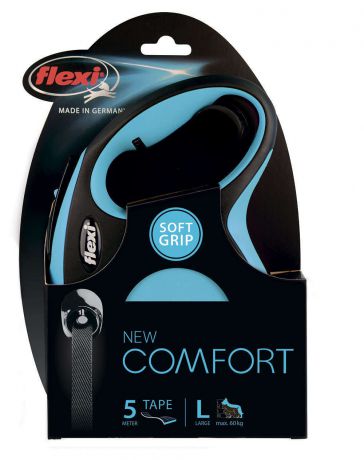 Рулетка flexi New Comfort XS для собак до 60 кг, трос, синяя