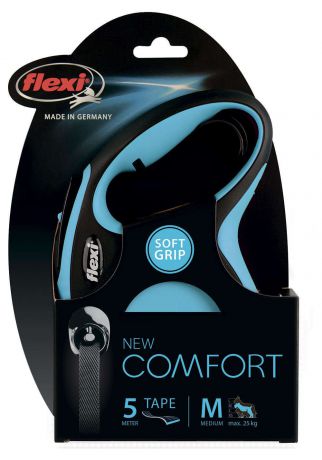 Рулетка flexi New Comfort XS для собак до 25 кг, трос, синяя