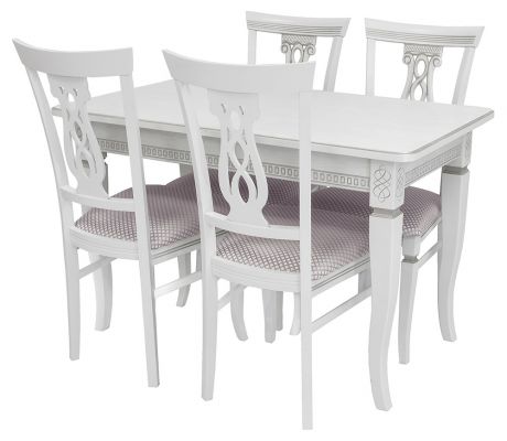 Обеденная группа «Дакота», стол+ 4 стула, белый/патина серебро