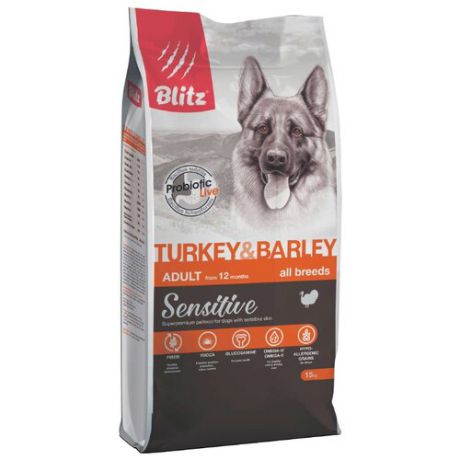 Корм для собак Blitz Adult Dog Turkey & Barley All Breeds dry (15 кг)