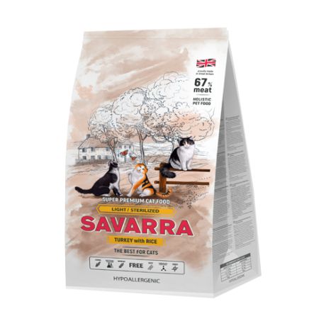 Корм для стерилизованных кошек SAVARRA с индейкой и с рисом 2 кг