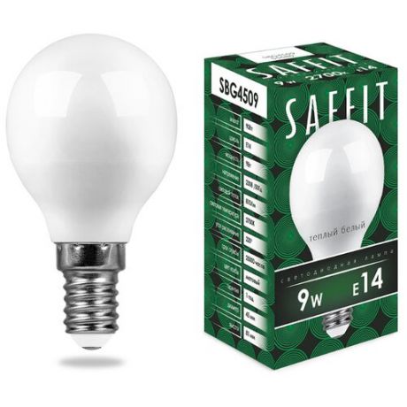 Лампа светодиодная Saffit E14, G45, 9Вт
