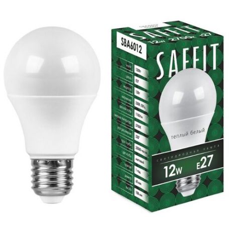 Лампа светодиодная Saffit E27, A60, 12Вт