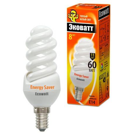 Лампа люминесцентная Ecowatt E14, T2, 11Вт