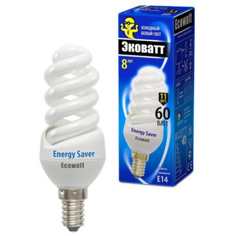 Лампа люминесцентная Ecowatt E14, T2, 11Вт