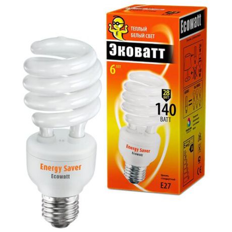 Лампа люминесцентная Ecowatt E27, T2, 28Вт